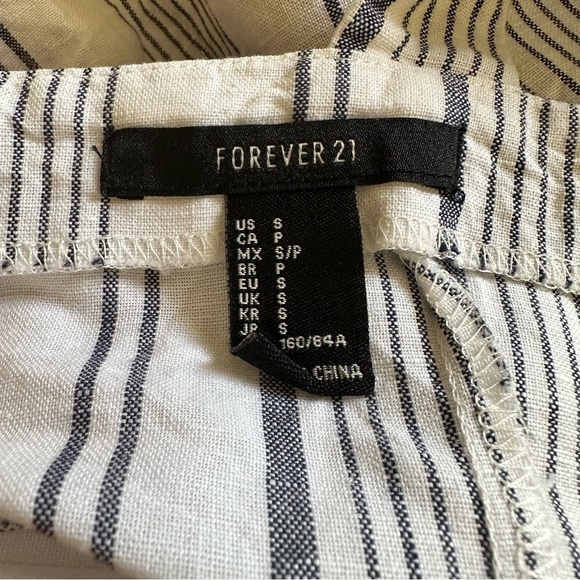 Forever 21 Dress Linen Blend Mini Navy Blue & White Size Small - Picture 5 of 6